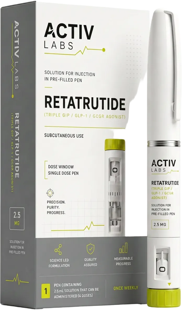 Retatrutide pre-filled pen and packaging by ACTIV LABS